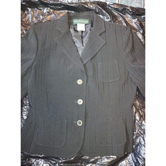 5/$25 NWT Sz 10 Vintage Women’s Black On Black Striped Blazer Stretch - Picture 3 of 9
